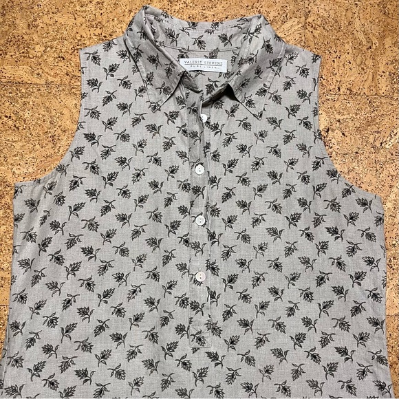 Valerie Stevens Pure Linen Floral Sleeveless Partial Button Dress Beige Sz M - Picture 6 of 15